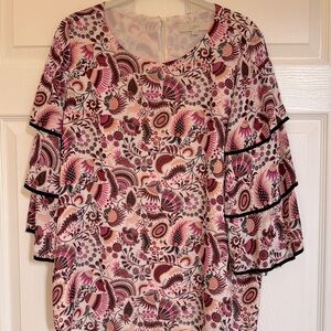 LOFT Floral bell sleeve blouse in size M